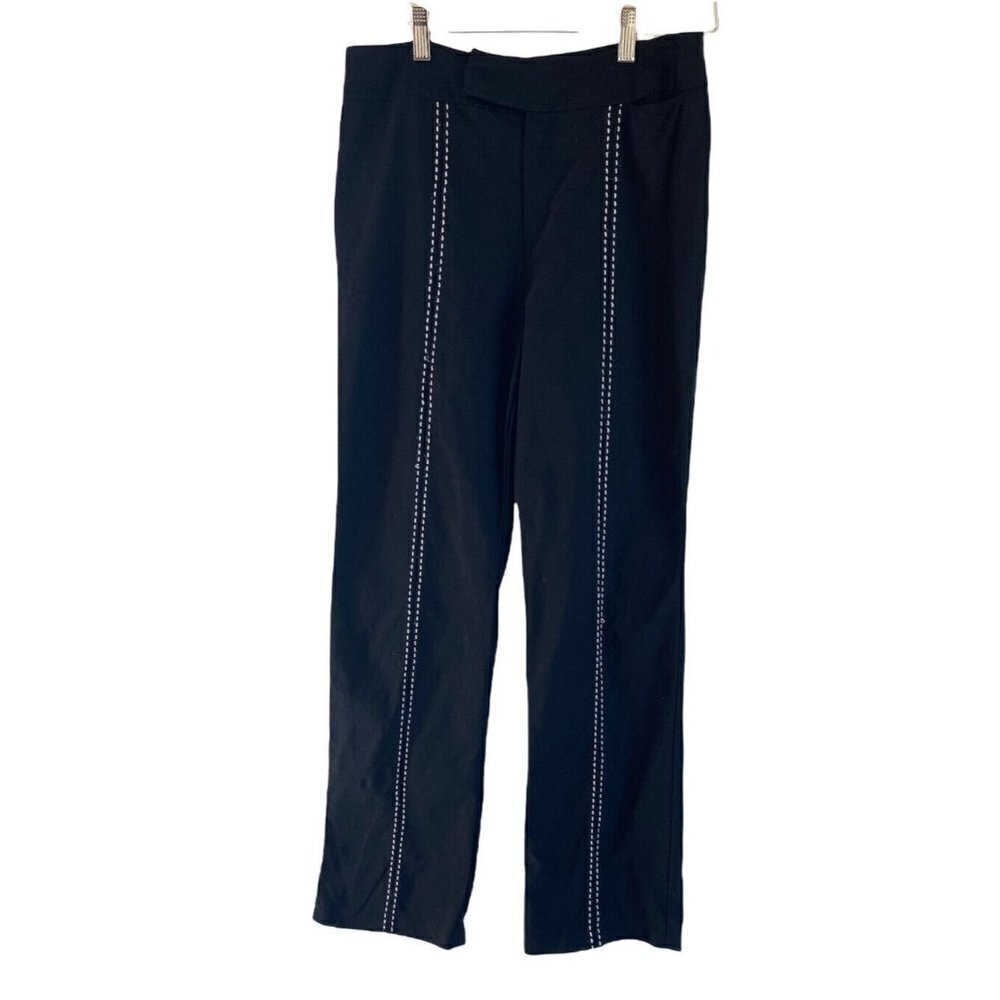 Vintage CLIO Womens Sz 8 Black Pants White Topstitching Disco Retro Y2K